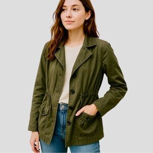 Banana Republic Olive Green Bug Lining Brass Stud Military Jacket Size 12
